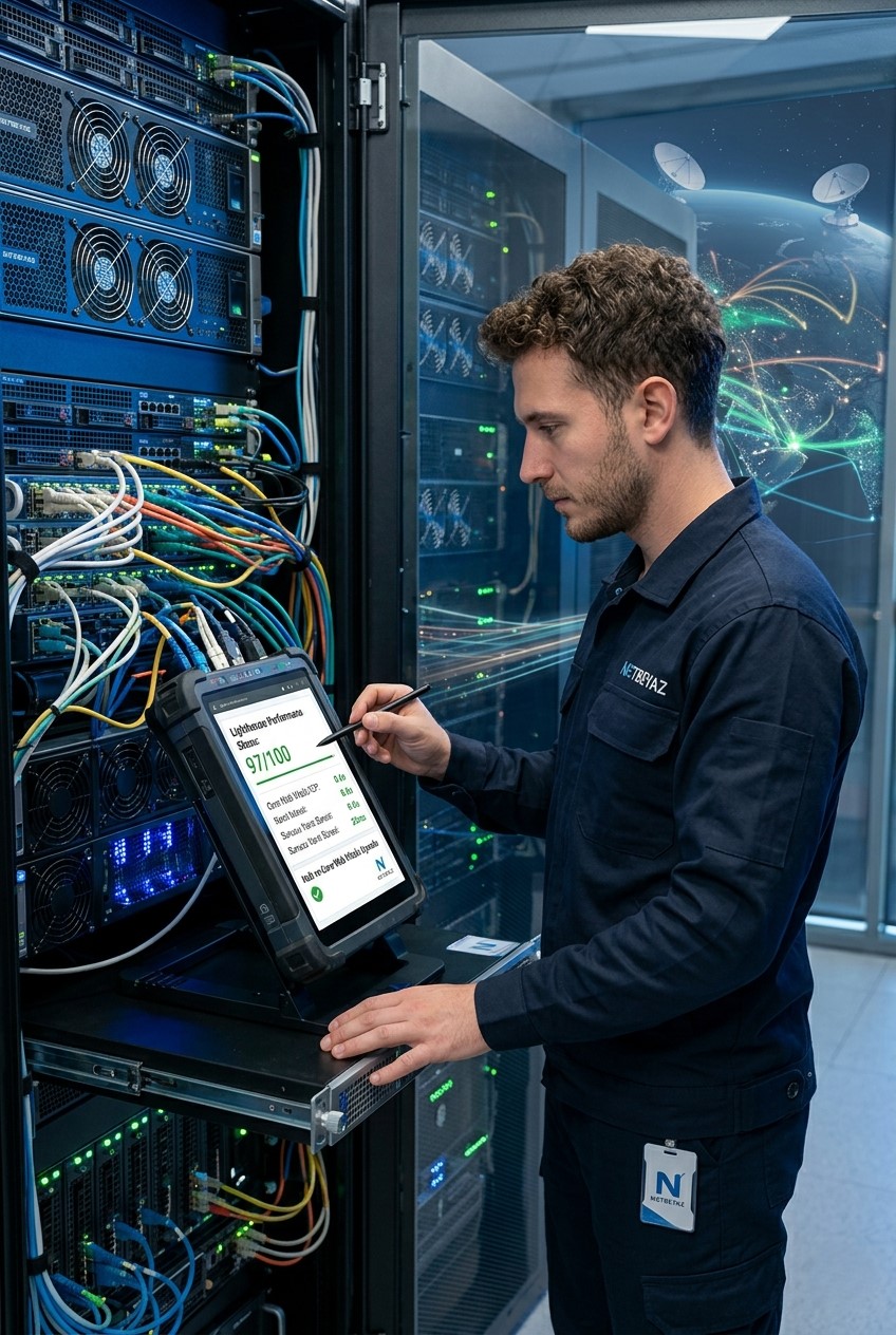 Web hosting ve sunucu yönetimini anlatan görsel