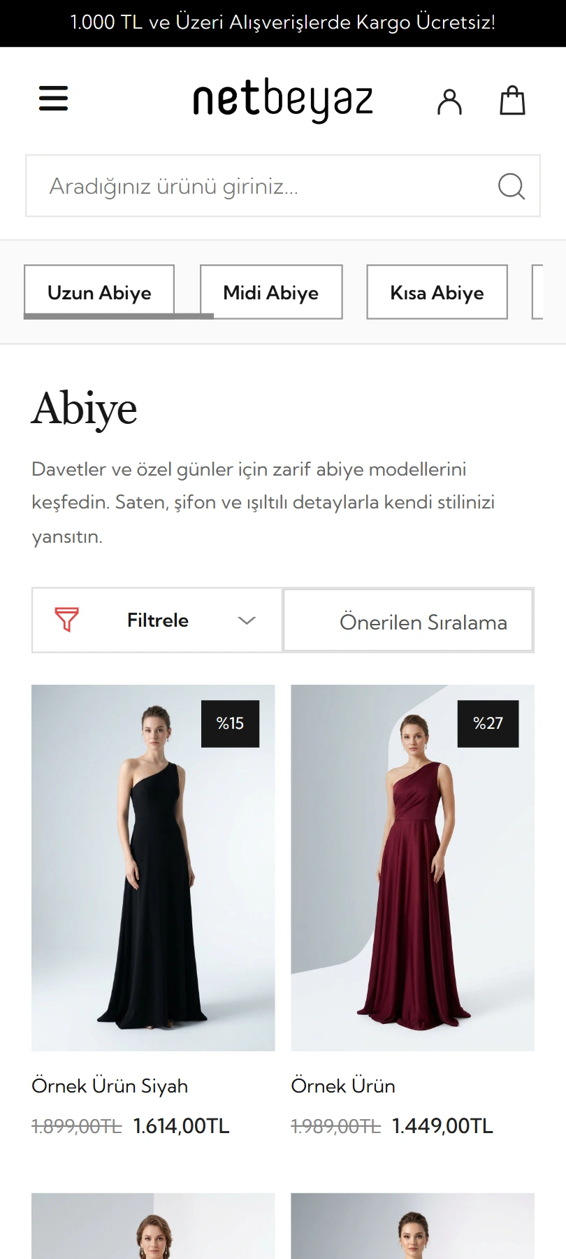 Kategori Sayfası mobil görünümü