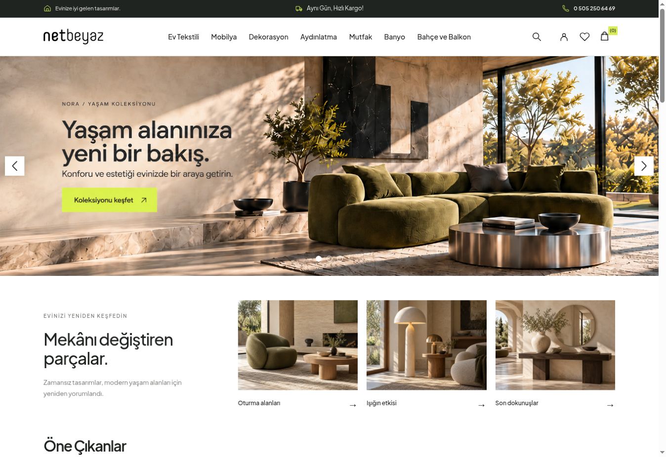 NORA e-ticaret teması ana sayfa görünümü