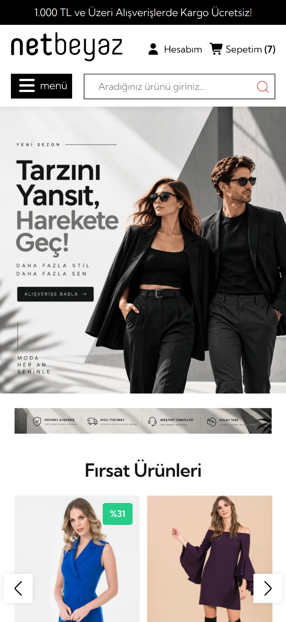 Netbeyaz Luna mağazasının mobil görünümü